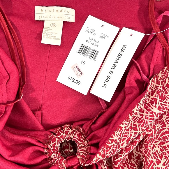 Hi Studio by Jonathan Martin Dress Sz 10 100% Silk Red/White Mix Spaghetti Strap - Picture 7 of 10